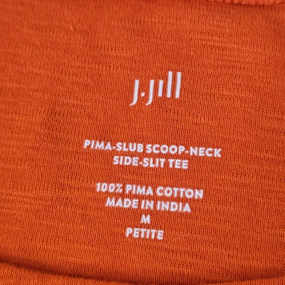 J. Jill 100% Pima Cotton Slub Tee Scoop Neck Side Split Size M Petite Orange Top - Picture 4 of 9